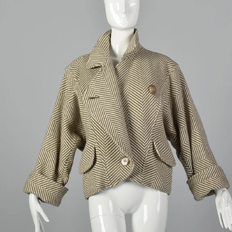 Large Mondi 1980s Batwing Jacket A-Line Jacket Boat Neck Shawl Collar
