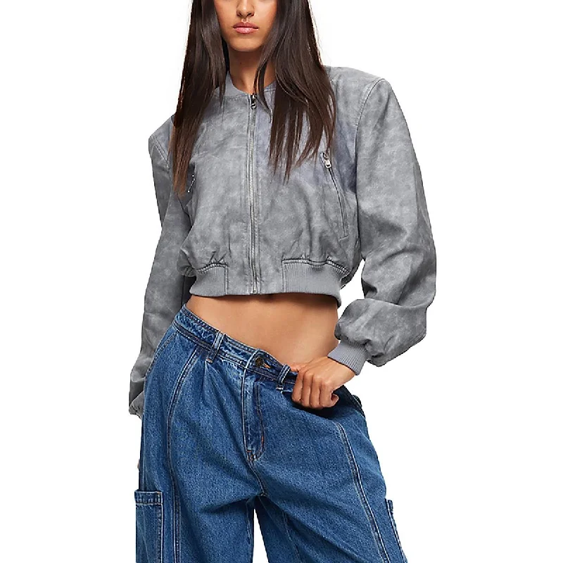 Lioness Womens Faux Leather Ribbed Trim Bomber Jacket One-Shoulder Jacket Off-the-Shoulder Jacket Asymmetrical Jacket Lioness Womens Faux Leather Ribbed Trim Bomber Jacket One-Shoulder Jacket Off-the-Shoulder Jacket Asymmetrical Jacket