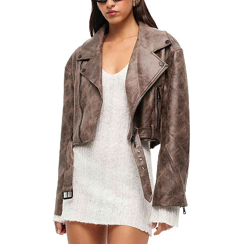 Lioness Womens Staten Island Faux Leather Distressed Motorcycle Jacket Fitted Jacket Loose Jacket Oversized Jacket Lioness Womens Staten Island Faux Leather Distressed Motorcycle Jacket Fitted Jacket Loose Jacket Oversized Jacket