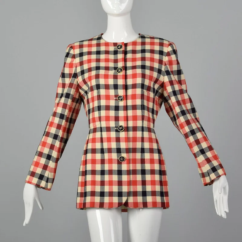 Medium 1980s Italian Gingham Check Jacket Denim Jacket Leather Jacket Suede Jacket