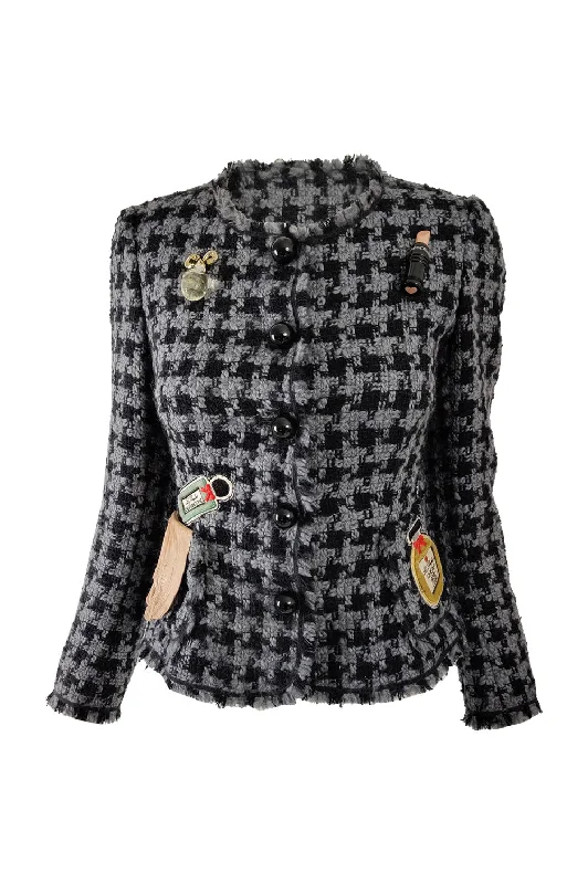 Moschino Vintage Grey & Black Tweed Perfume Bottle Jacket Appliqued Jacket Beaded Jacket Sequined Jacket Moschino Vintage Grey & Black Tweed Perfume Bottle Jacket Appliqued Jacket Beaded Jacket Sequined Jacket