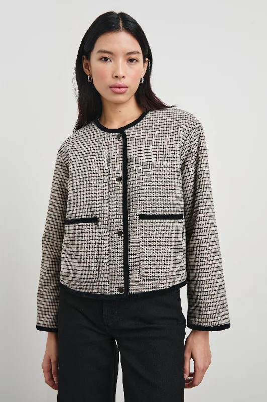 NOTA JACKET - ICE TAUPE MINICHECK Zip Front Button Front Snap Front