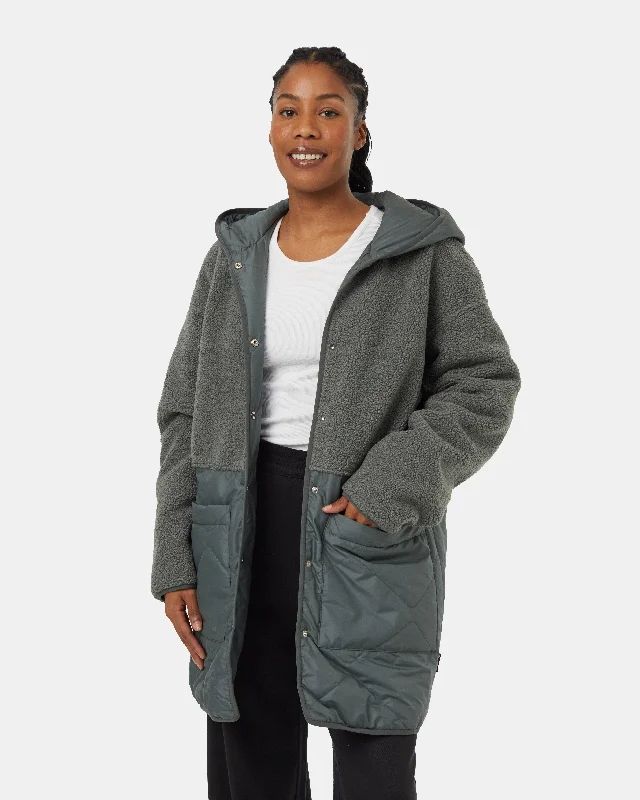 Recycled Boucle Reversible Long Jacket Hoodie Zip-Up Jacket Button-Up Jacket