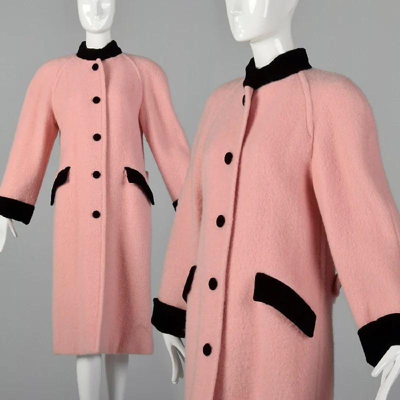 Small 1980s Pink Wool Jacket Snapped Jacket Toggled Jacket Drawstring Jacket