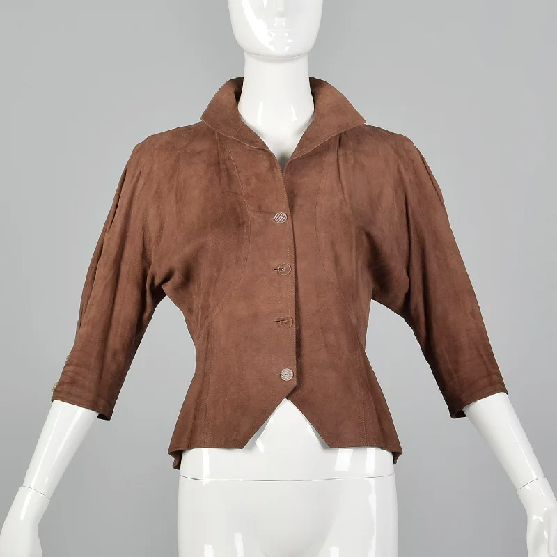 Small Jean Muir 1980s Brown Suede Jacket Embroidered Jacket Appliqued Jacket Beaded Jacket Small Jean Muir 1980s Brown Suede Jacket Embroidered Jacket Appliqued Jacket Beaded Jacket