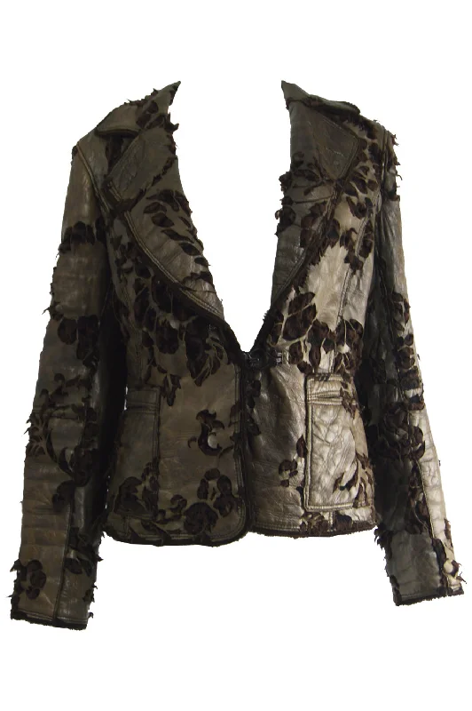 Sylvie Schimmel Paris Vintage Brown Cut Out Leather & Shearling Jacket, 1990s Toggled Jacket Drawstring Jacket Belted Jacket Sylvie Schimmel Paris Vintage Brown Cut Out Leather & Shearling Jacket, 1990s Toggled Jacket Drawstring Jacket Belted Jacket