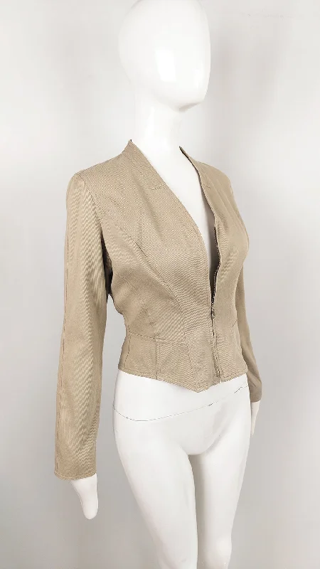 Thierry Mugler Vintage Womens Panelled Corset Back Hourglass Jacket, 1990s Fleece Fabric Down Fabric Feather Fabric Thierry Mugler Vintage Womens Panelled Corset Back Hourglass Jacket, 1990s Fleece Fabric Down Fabric Feather Fabric