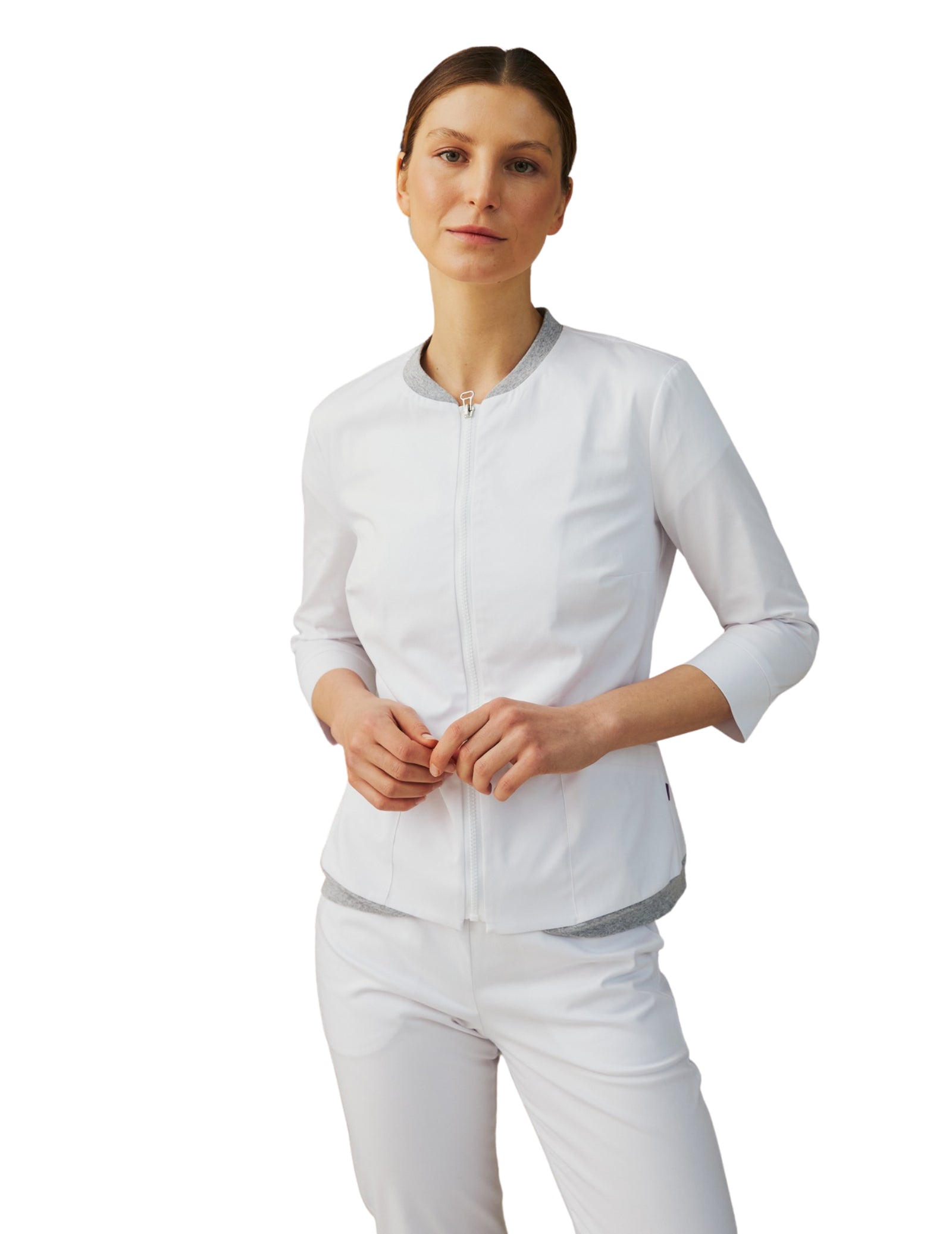 Treat in Style Women's Bomber Jacket - White Boat Neck Shawl Collar Notched Collar