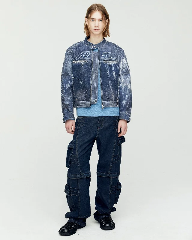UNISEX ZEN TROMPE L`OEIL RIDER JACKET awa650u(NAVY) Denim Fabric Leather Fabric Suede Fabric UNISEX ZEN TROMPE L`OEIL RIDER JACKET awa650u(NAVY) Denim Fabric Leather Fabric Suede Fabric