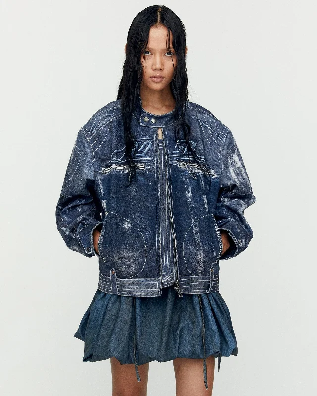 UNISEX ZEN TROMPE L`OEIL RIDER JACKET awa650u(NAVY) Insulated Jacket Fitted Jacket Loose Jacket