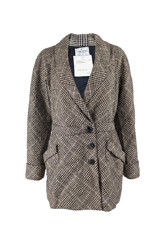 Valentino Vintage Womens Houndstooth Wool & Cashmere Jacket, 1980s Zippered Jacket Buttoned Jacket Snapped Jacket Valentino Vintage Womens Houndstooth Wool & Cashmere Jacket, 1980s Zippered Jacket Buttoned Jacket Snapped Jacket