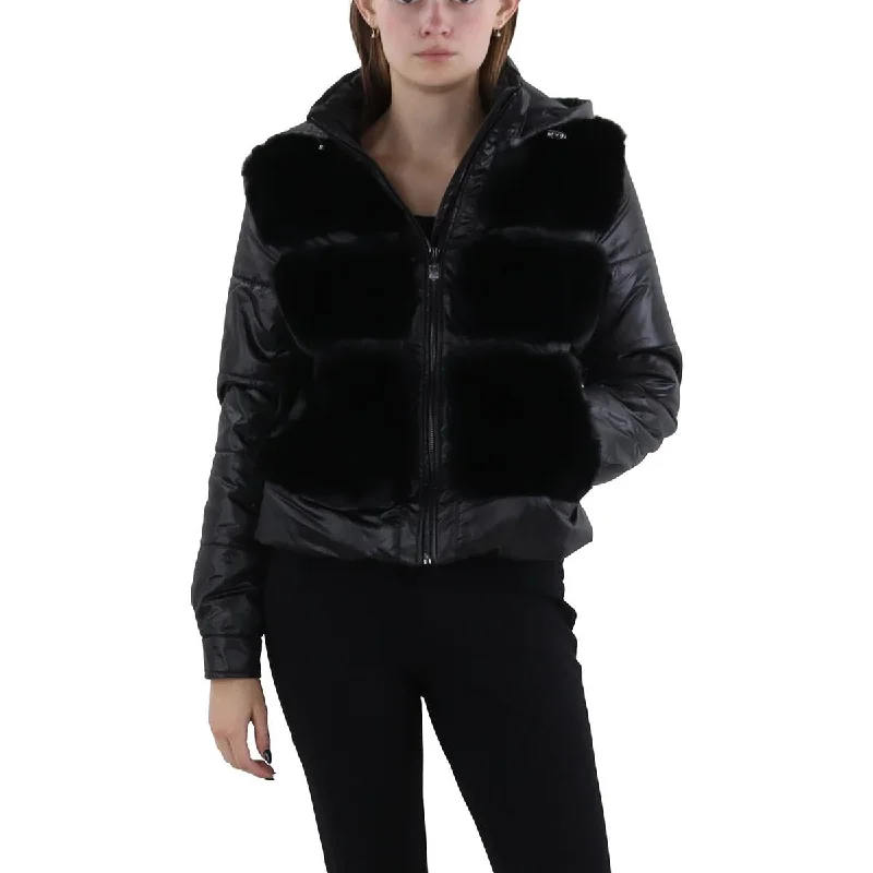 Via Spiga Womens Faux Fur Cold Weather Puffer Jacket Tailored Jacket Straight Jacket A-Line Jacket Via Spiga Womens Faux Fur Cold Weather Puffer Jacket Tailored Jacket Straight Jacket A-Line Jacket