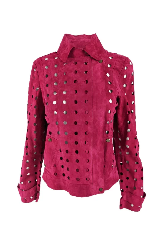 Vintage Laser Cut Out Fuchsia Pink Womens Suede Jacket, 2000s Plaid Jacket Tartan Jacket Houndstooth Jacket Vintage Laser Cut Out Fuchsia Pink Womens Suede Jacket, 2000s Plaid Jacket Tartan Jacket Houndstooth Jacket