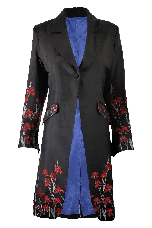 William Hunt Vintage Black & Red Brocade Womens Jacket Notch Collar Jacket Peter Pan Collar Jacket Cowl Neck Jacket William Hunt Vintage Black & Red Brocade Womens Jacket Notch Collar Jacket Peter Pan Collar Jacket Cowl Neck Jacket