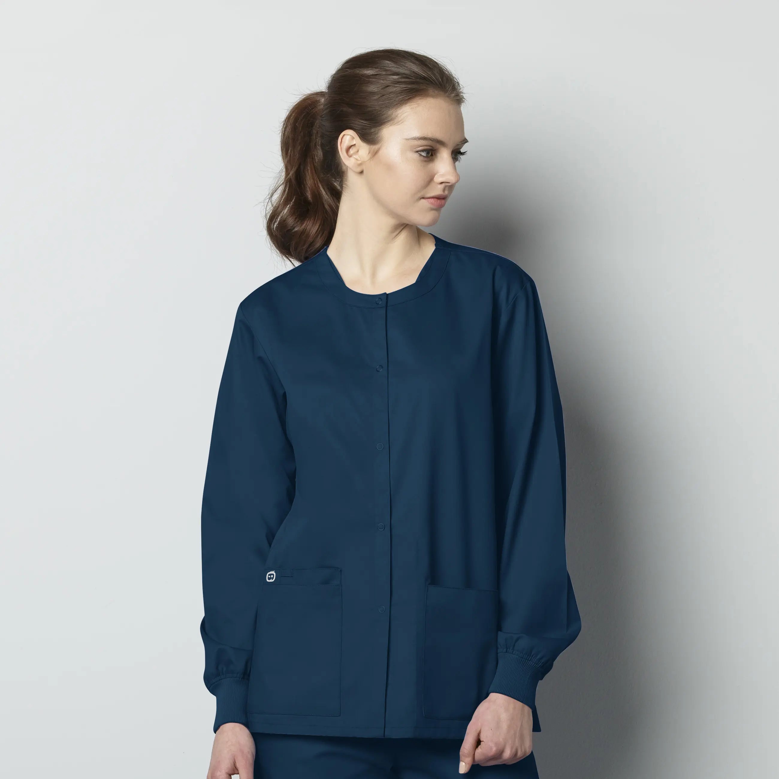 Wink Unisex Snap Front Jacket - Caribbean Blue Collared Jacket Crew Neck Jacket Turtle Neck Jacket Wink Unisex Snap Front Jacket - Caribbean Blue Collared Jacket Crew Neck Jacket Turtle Neck Jacket