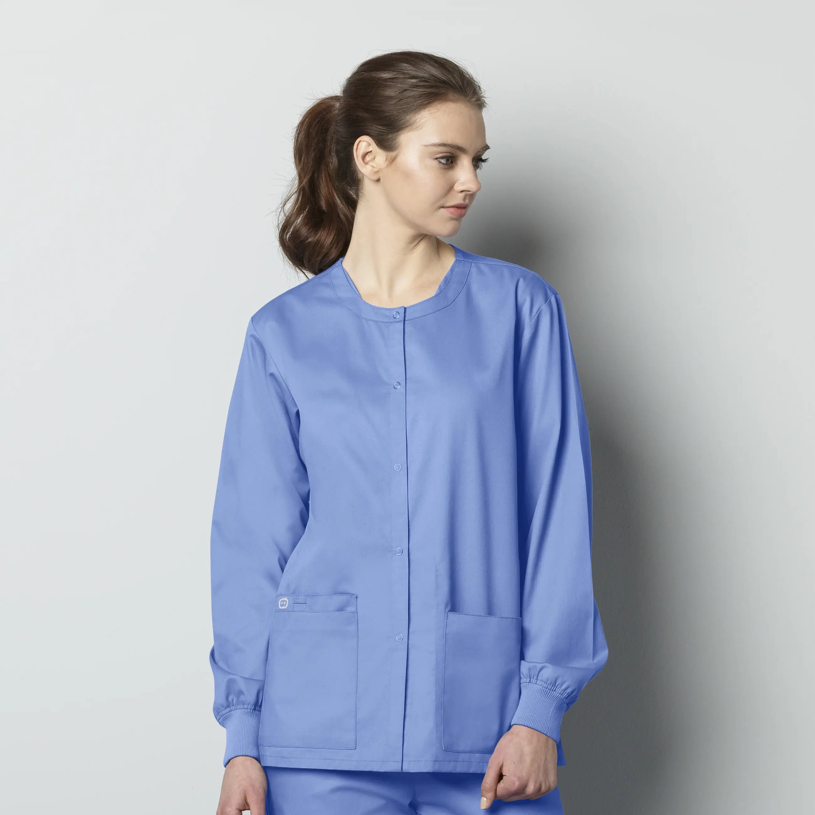 Wink Unisex Snap Front Jacket - Ceil Blue Mesh Jacket Canvas Jacket Denim Jacket