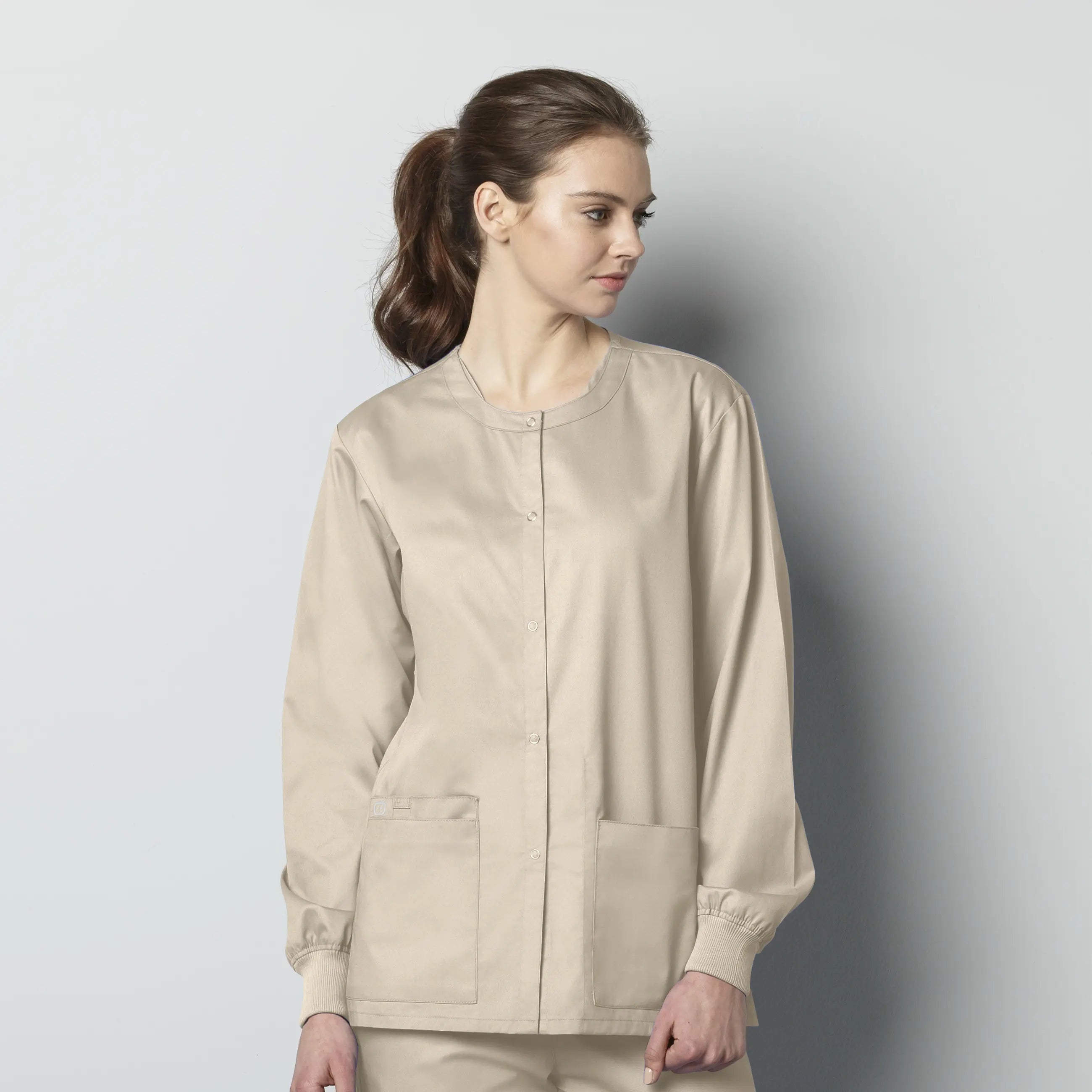 Wink Unisex Snap Front Jacket - Khaki Tiered Jacket Buttoned Jacket Zippered Jacket