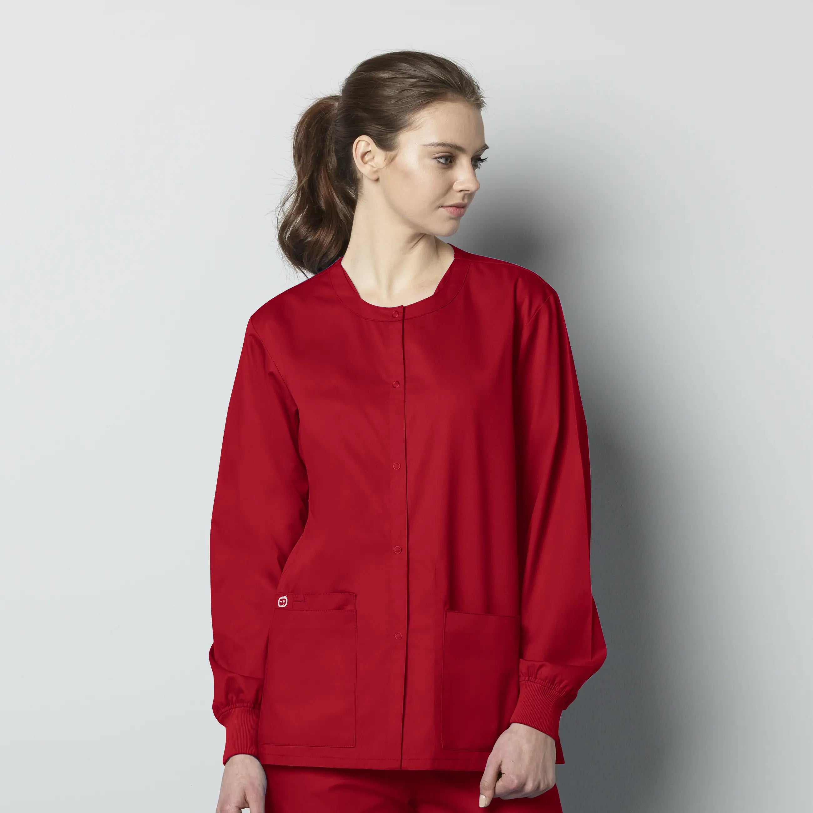 Wink Unisex Snap Front Jacket - Red Satin Fabric Silk Fabric Chiffon Fabric