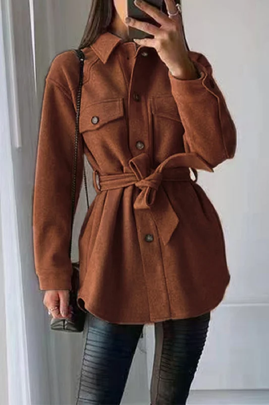 Women's 2022 Fashion Winter Belted Outwear Jackets Welt Pockets Slit Pockets Flap Pockets Women's 2022 Fashion Winter Belted Outwear Jackets Welt Pockets Slit Pockets Flap Pockets