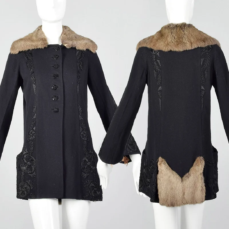 XXS 1920s Embroidered Wool Jacket with Rabbit Fur Anorak Shell Jacket Lightweight Jacket XXS 1920s Embroidered Wool Jacket with Rabbit Fur Anorak Shell Jacket Lightweight Jacket