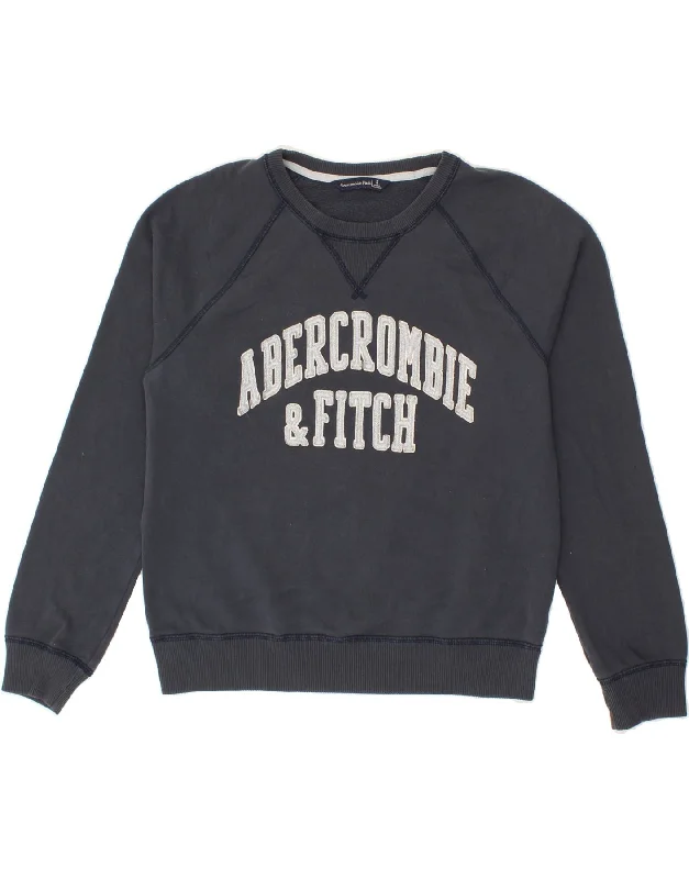 ABERCROMBIE & FITCH Womens Graphic Sweatshirt Jumper UK 10 Small Navy Blue