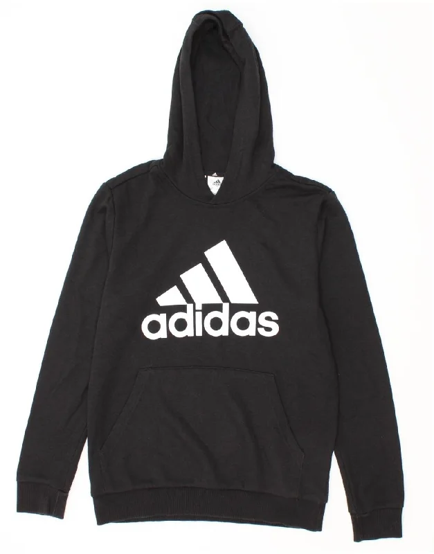 ADIDAS Boys Graphic Hoodie Jumper 13-14 Years Black Cotton