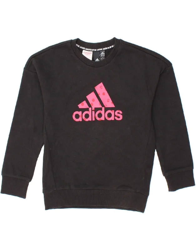 ADIDAS Girls Graphic Sweatshirt Jumper 9-10 Years Black Cotton