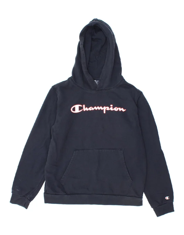 CHAMPION Boys Graphic Hoodie Jumper 15-16 Years 2XL Navy Blue Cotton