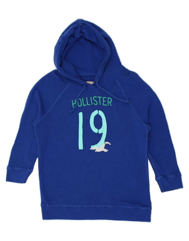 HOLLISTER Womens 3/4 Sleeve Graphic Hoodie Jumper UK 14 Medium Blue Cotton