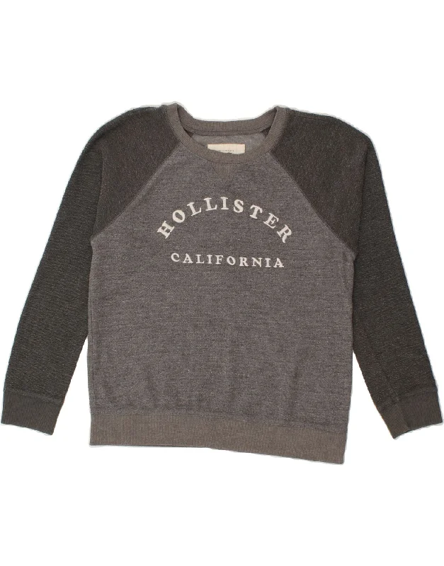 HOLLISTER Womens Graphic Sweatshirt Jumper UK 16 Large Grey Colourblock