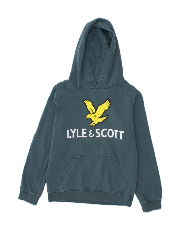 LYLE & SCOTT Boys Graphic Hoodie Jumper 12-13 Years Blue Cotton