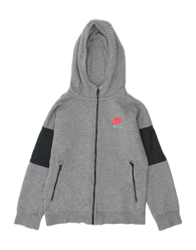 NIKE Boys Graphic Zip Hoodie Sweater 10-11 Years Medium Grey Colourblock