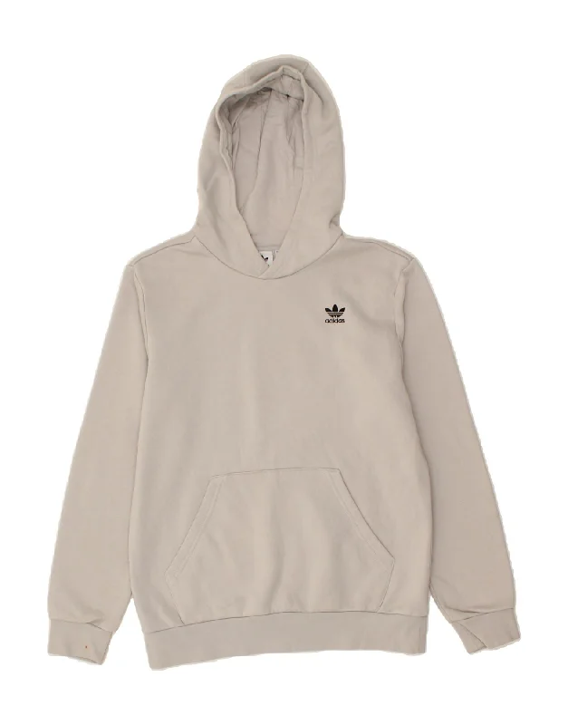ADIDAS Boys Hoodie Jumper 13-14 Years Grey Cotton Hoodie Crop Top Short Trendy