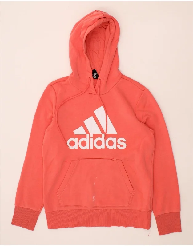 ADIDAS Womens Graphic Hoodie Jumper UK 8/10 Small Pink Cotton Hoodie with Zipper Placket Modern Functional ADIDAS Womens Graphic Hoodie Jumper UK 8/10 Small Pink Cotton Hoodie with Zipper Placket Modern Functional