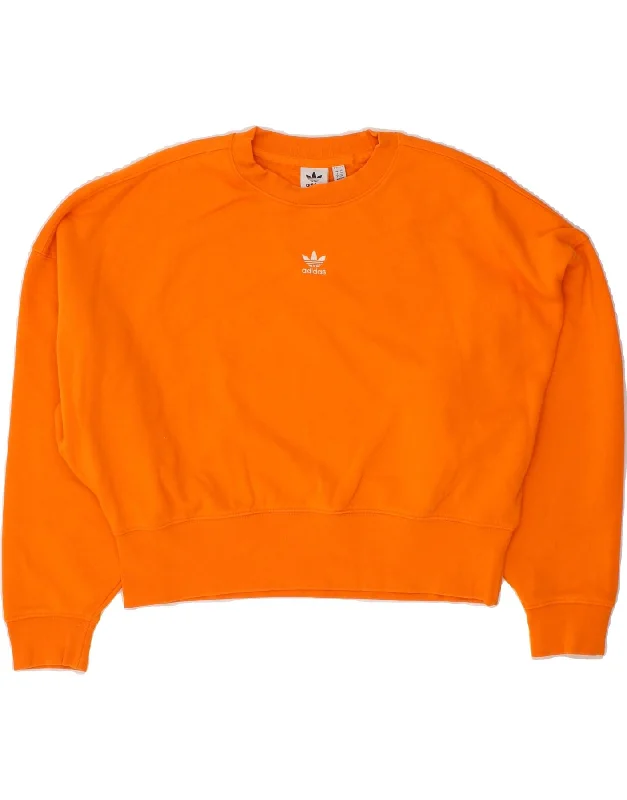 ADIDAS Womens Oversized Crop Sweatshirt Jumper UK 6 XS Orange Cotton Hoodie with Hem Detail Decorative Unique ADIDAS Womens Oversized Crop Sweatshirt Jumper UK 6 XS Orange Cotton Hoodie with Hem Detail Decorative Unique