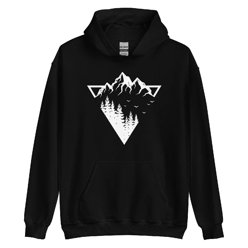 Berge - Geometrisch - Unisex Hoodie Hoodie with Hem Raw Edge Edgy Unfinished