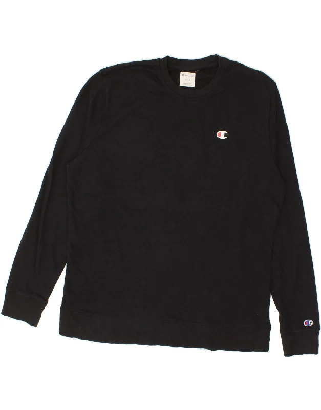 CHAMPION Mens Sweatshirt Jumper XL Black Cotton Hoodie with Relaxed Fit Easy Casual