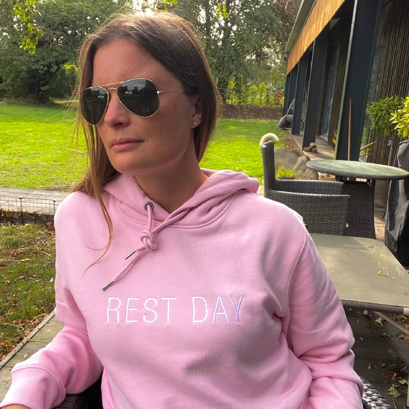 Rest Day Hoodie - Embroidered (w) Hoodie with Hem Embroidery Detailed Premium