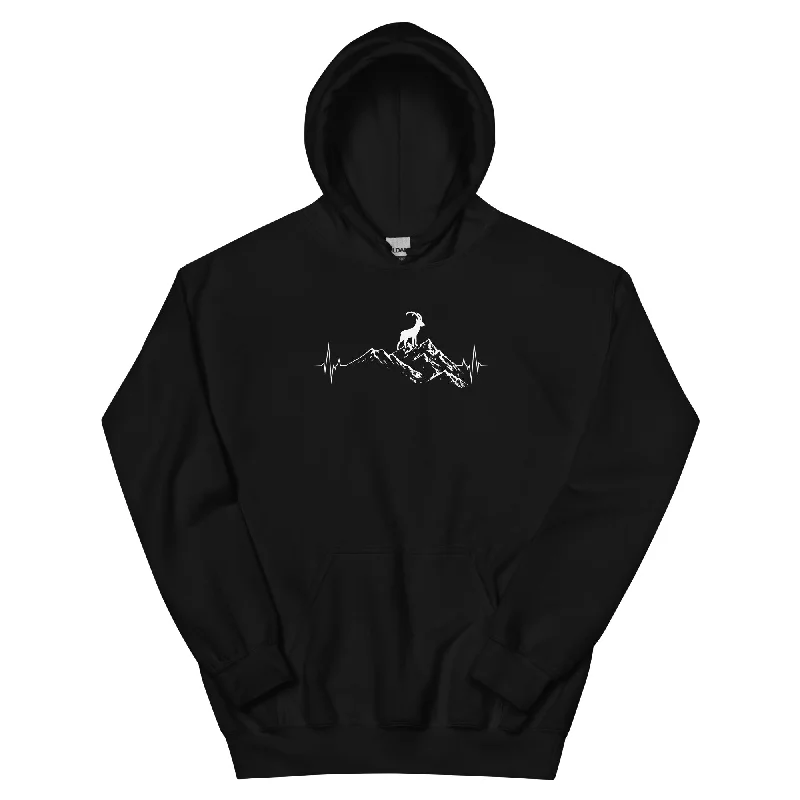 Herzschlag Berge Und Steinbock - Unisex Hoodie Hoodie with Bell Sleeves Flared Feminine Herzschlag Berge Und Steinbock - Unisex Hoodie Hoodie with Bell Sleeves Flared Feminine