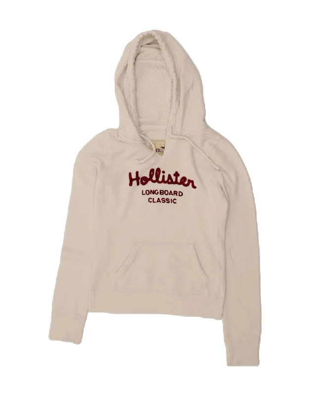 HOLLISTER Womens Graphic Hoodie Jumper UK 6 XS White Cotton Hoodie with Full-Zip Functional Layering HOLLISTER Womens Graphic Hoodie Jumper UK 6 XS White Cotton Hoodie with Full-Zip Functional Layering