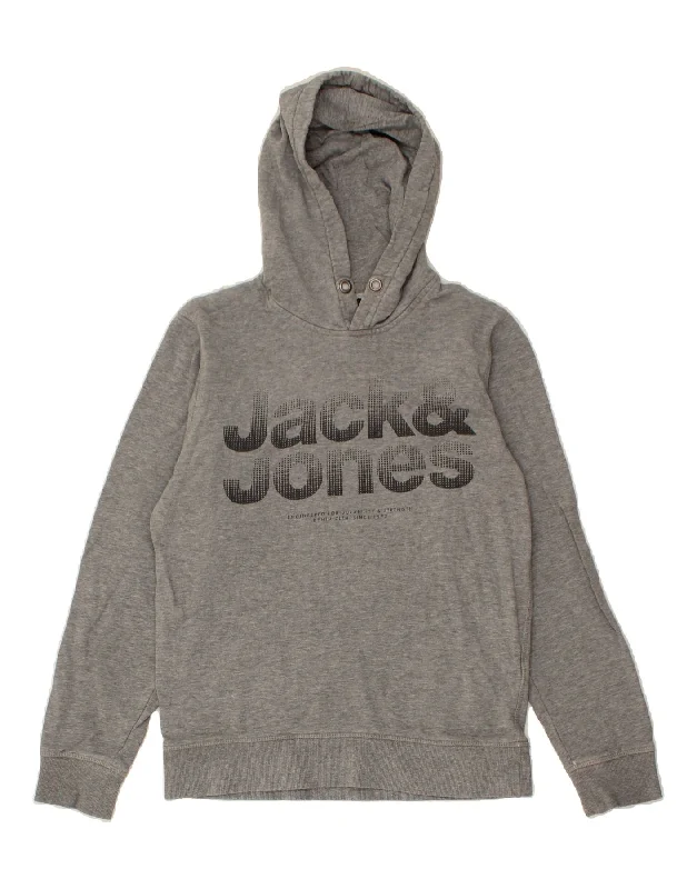 JACK & JONES Mens Graphic Hoodie Jumper Small Grey Cotton Hoodie with High-Low Hem Asymmetrical Trendy JACK & JONES Mens Graphic Hoodie Jumper Small Grey Cotton Hoodie with High-Low Hem Asymmetrical Trendy