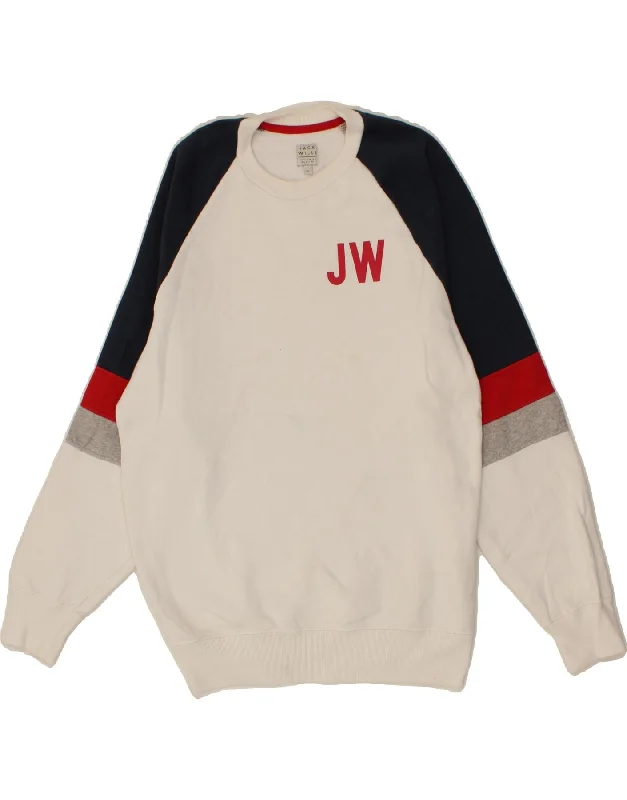 JACK WILLS Mens Graphic Sweatshirt Jumper Medium White Colourblock Cotton Hoodie with Hem Contrast Bold Stylish JACK WILLS Mens Graphic Sweatshirt Jumper Medium White Colourblock Cotton Hoodie with Hem Contrast Bold Stylish