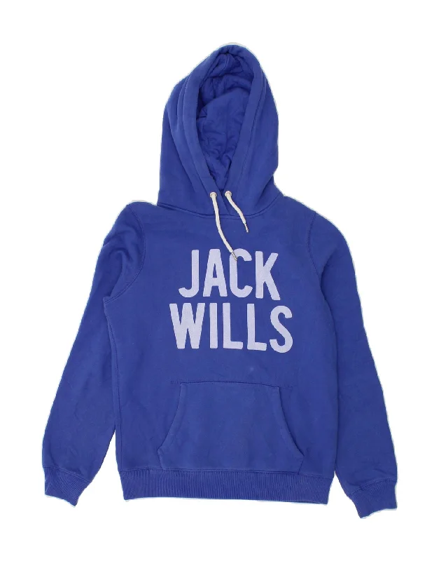 JACK WILLS Womens Graphic Hoodie Jumper UK 10 Small Blue Cotton Hoodie with Longline Fit Extended Stylish JACK WILLS Womens Graphic Hoodie Jumper UK 10 Small Blue Cotton Hoodie with Longline Fit Extended Stylish