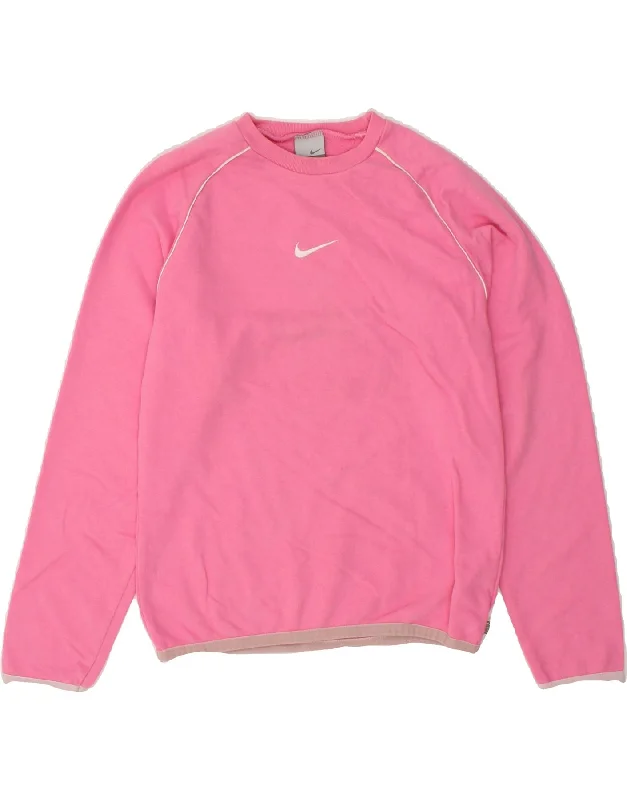 NIKE Girls Graphic Sweatshirt Jumper 12-13 Years Large Pink Cotton Hoodie with Zipper Versatile Modern