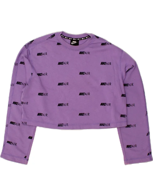 NIKE Womens Oversized Crop Graphic Sweatshirt Jumper UK 12 Medium Purple Hoodie with Hem Embroidery Detailed Premium NIKE Womens Oversized Crop Graphic Sweatshirt Jumper UK 12 Medium Purple Hoodie with Hem Embroidery Detailed Premium