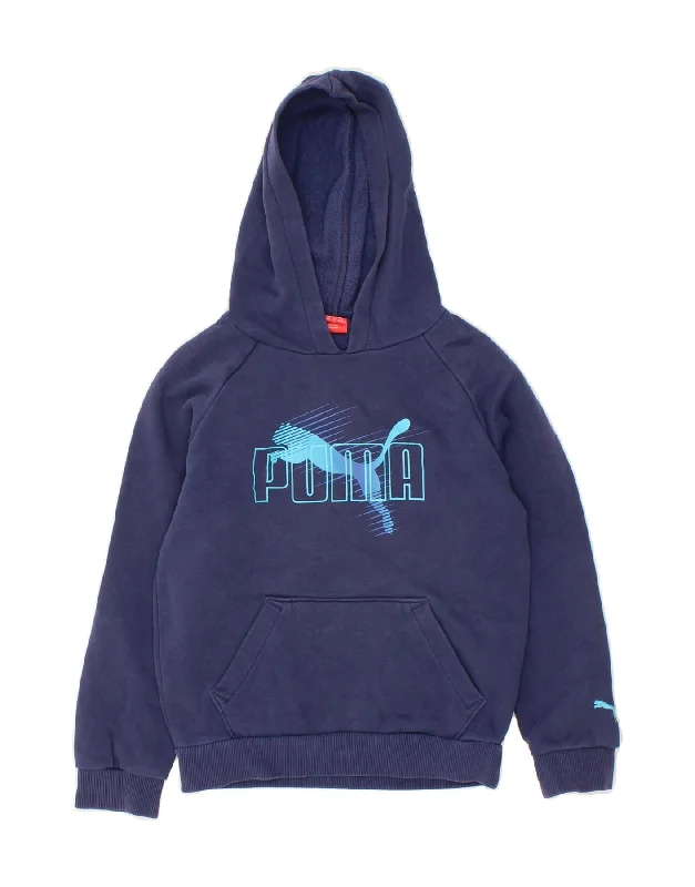 PUMA Boys Graphic Hoodie Jumper 7-8 Years Small Navy Blue Hoodie with Zipper Placket Modern Functional PUMA Boys Graphic Hoodie Jumper 7-8 Years Small Navy Blue Hoodie with Zipper Placket Modern Functional
