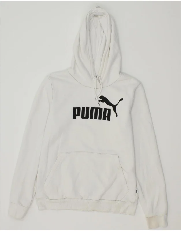 PUMA Womens Graphic Hoodie Jumper UK 12 Medium White Polyester Hoodie with Pocket Utility Practical PUMA Womens Graphic Hoodie Jumper UK 12 Medium White Polyester Hoodie with Pocket Utility Practical