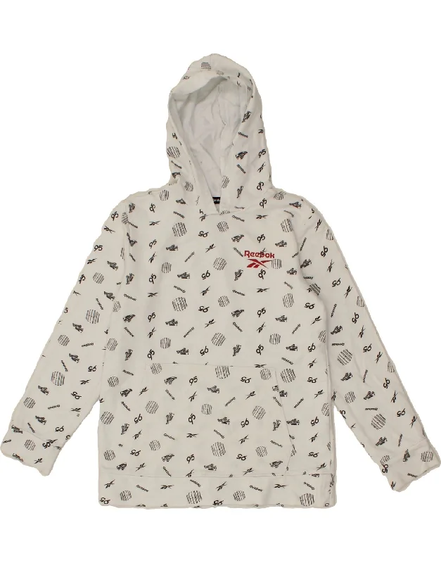 REEBOK Boys Graphic Hoodie Jumper 9-10 Years White Cotton Hoodie with Hood Adjustable Protection REEBOK Boys Graphic Hoodie Jumper 9-10 Years White Cotton Hoodie with Hood Adjustable Protection