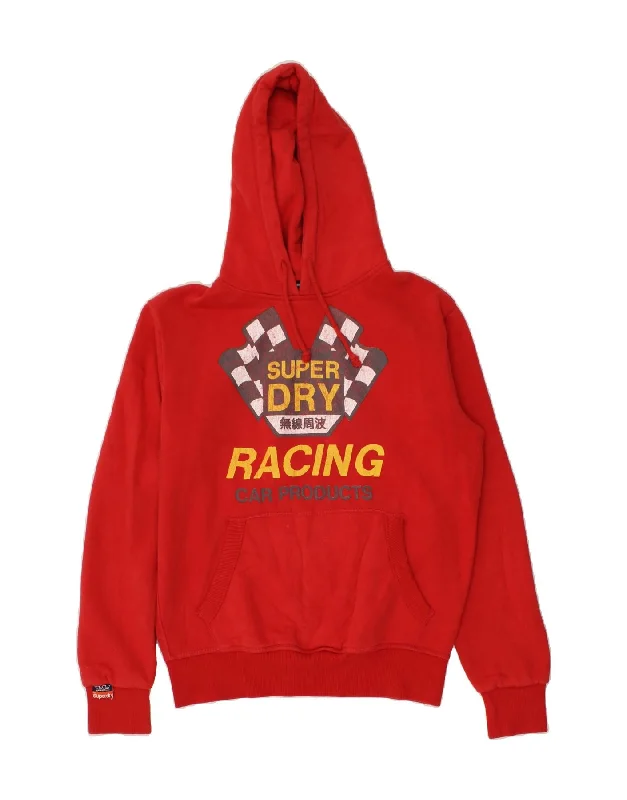 SUPERDRY Mens Graphic Hoodie Jumper Large Red Cotton Hoodie with Color Block Contrast Stylish SUPERDRY Mens Graphic Hoodie Jumper Large Red Cotton Hoodie with Color Block Contrast Stylish