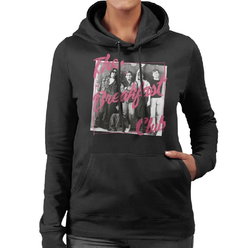 The Breakfast Club Pink Text Characters At Lockers Women's Hooded Sweatshirt Hoodie with Puffed Sleeves Voluminous Trendy The Breakfast Club Pink Text Characters At Lockers Women's Hooded Sweatshirt Hoodie with Puffed Sleeves Voluminous Trendy